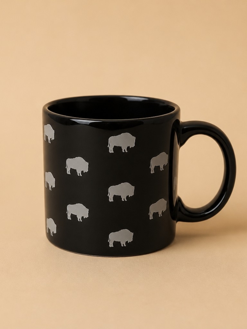 Vintage AM & A 1985 Black Mug with Animal Pattern